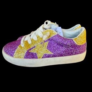 Belle Cher little girls, purple and gold sparkle star sneaker 8.5 C